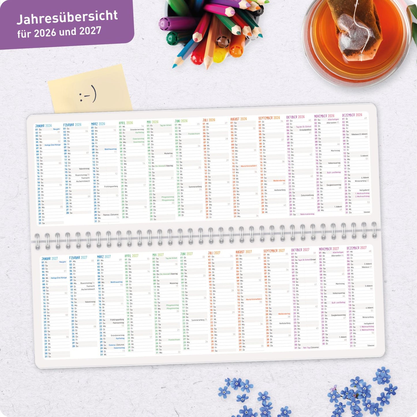 Häfft Tischkalender Erzieher 2026/2027 / Color Stripes