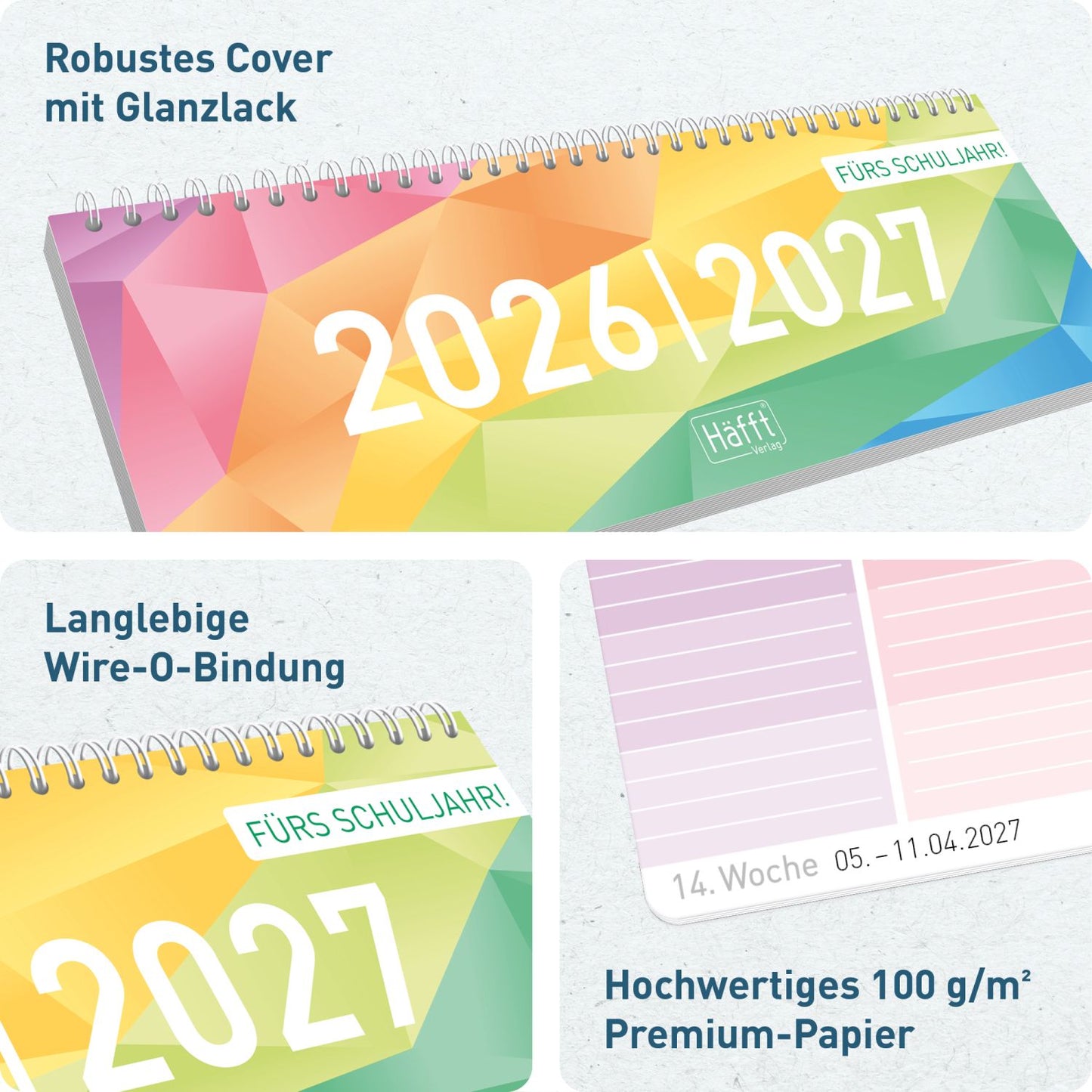 Häfft Tischkalender Schuljahr 2026/2027 / Rainbow