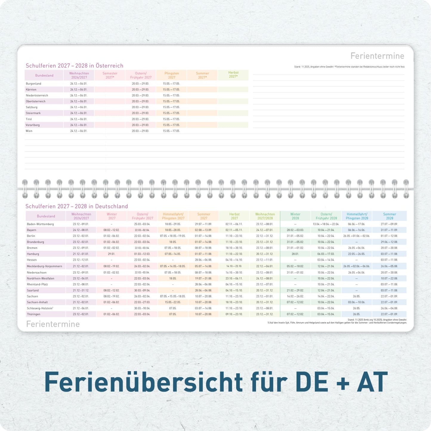 Häfft Tischkalender Schuljahr 2026/2027 / Rainbow