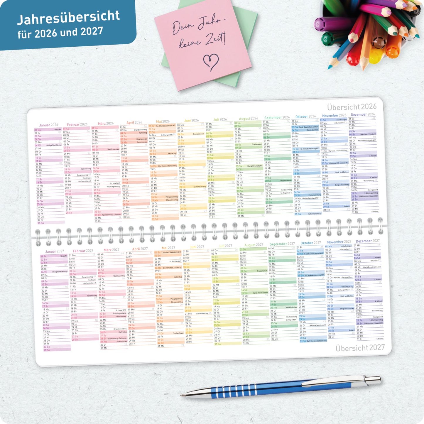Häfft Tischkalender Schuljahr 2026/2027 / Rainbow