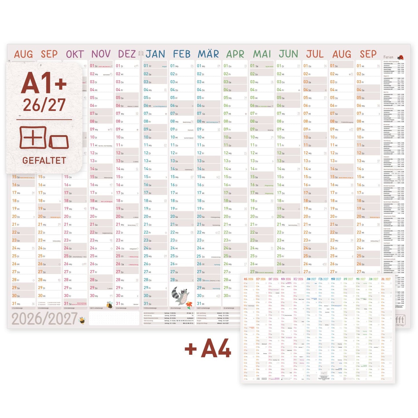 Wandkalender Erzieher 2026/2027 / gefalzt / A1+ / Häfft-Verlag