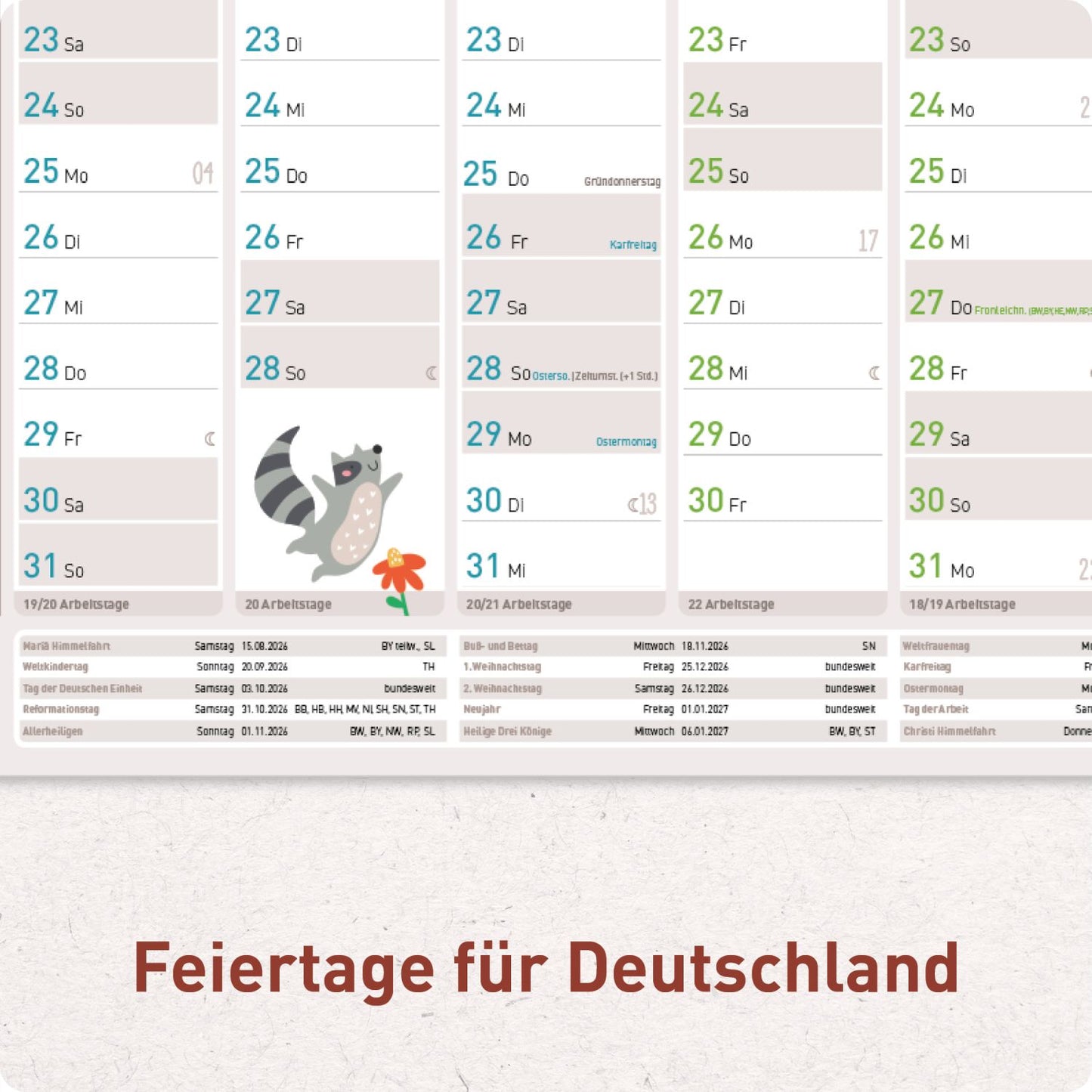 Wandkalender Erzieher 2026/2027 / gefalzt / A1+ / Häfft-Verlag