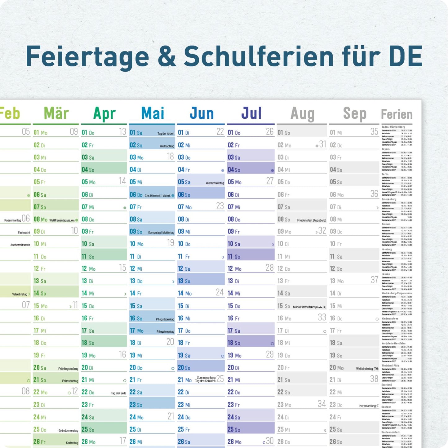 Wandkalender Schuljahr 2026/2027 / Rainbow / A1+ / Häfft-Verlag