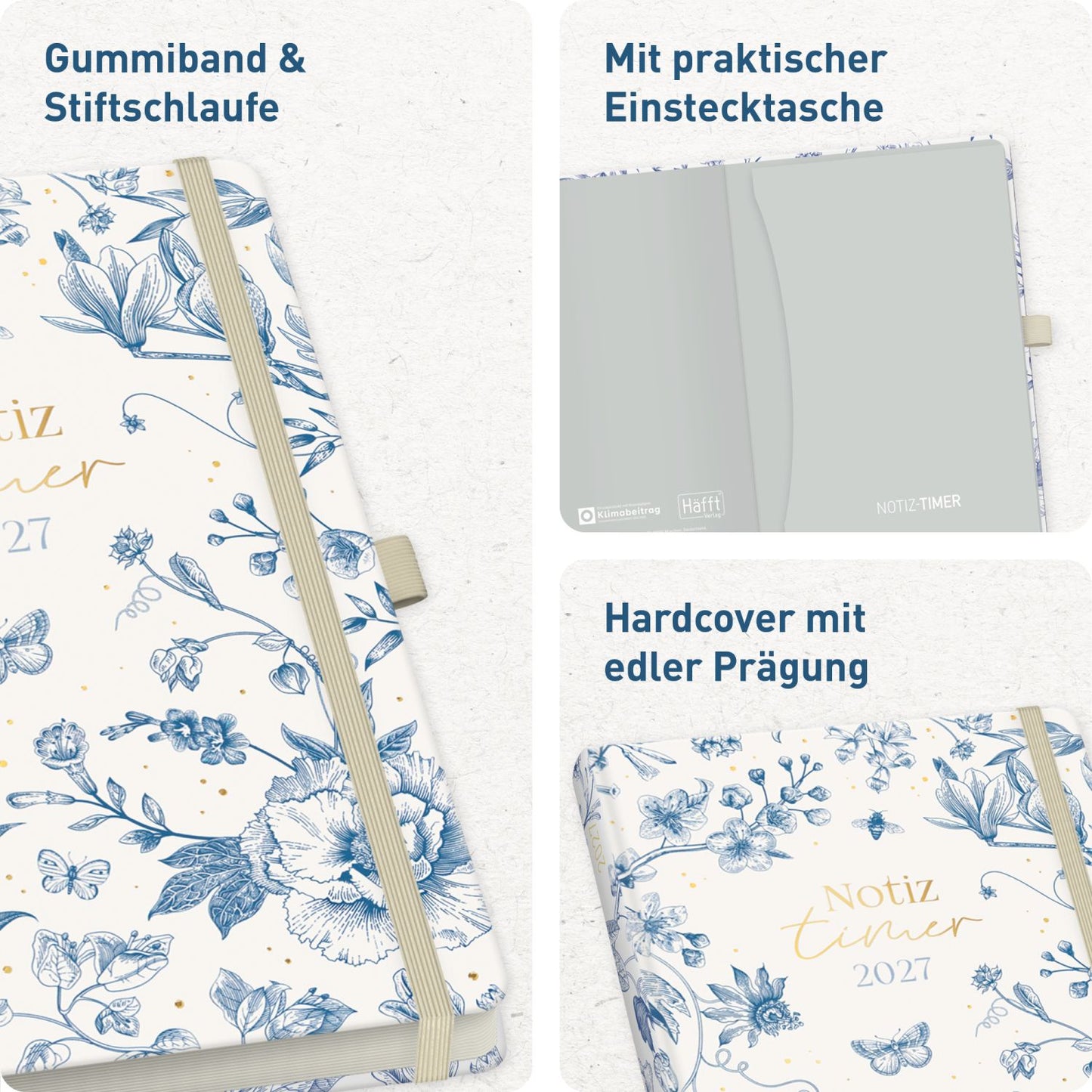 Wochen-Notiz-Timer Classic 2026/2027 / 17 Monate / A5 / Fine Style / Häfft-Verlag