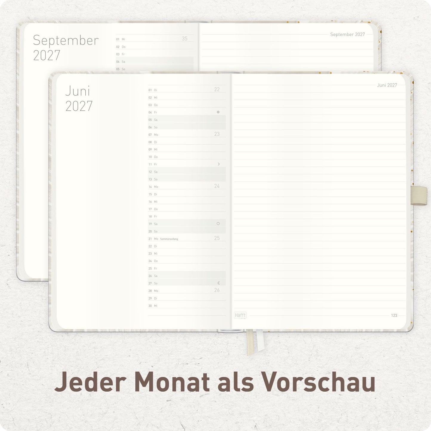 Wochen-Notiz-Timer Classic 2026/2027 / 17 Monate / A5 / Sparkling Leaf / Häfft-Verlag