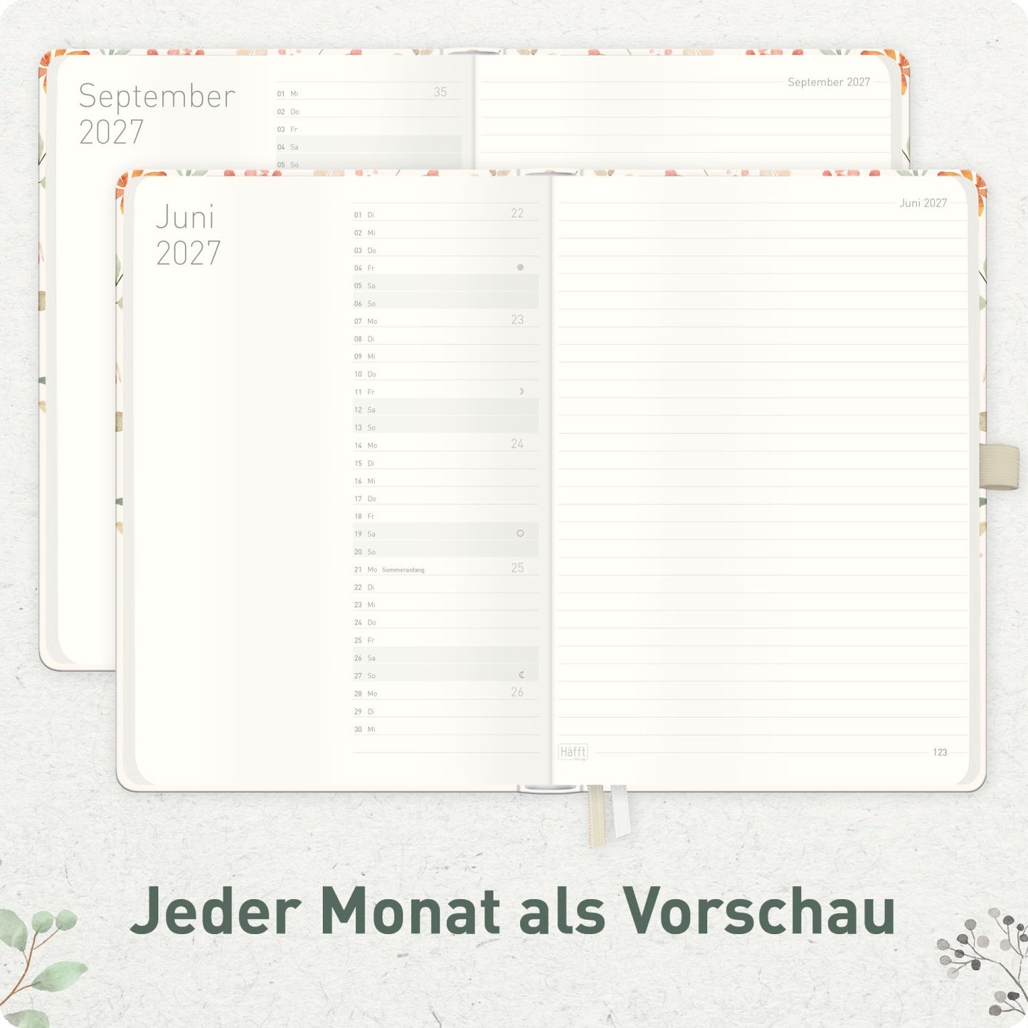 Wochen-Notiz-Timer Classic 2026/2027 / 17 Monate / A5 / Wild Blossoms / Häfft-Verlag