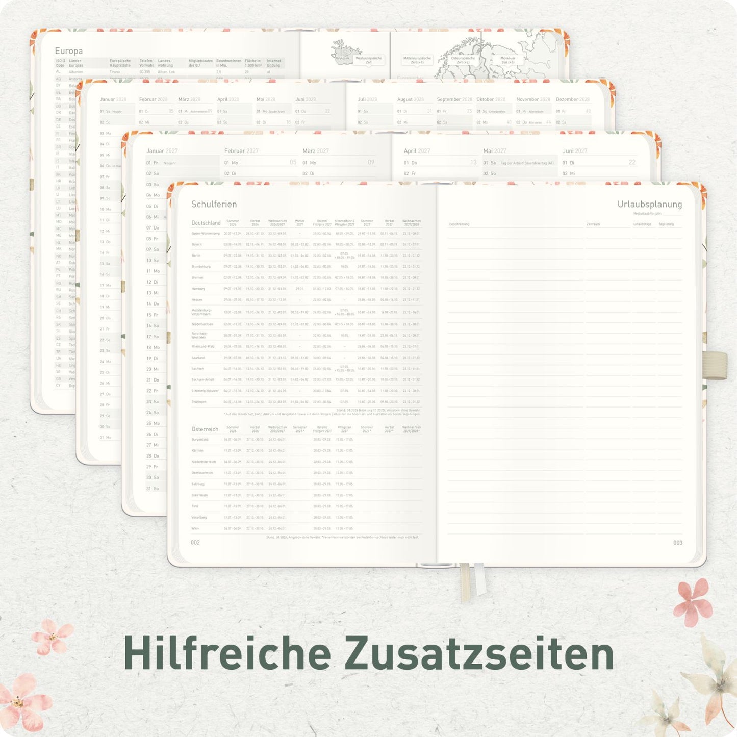 Wochen-Notiz-Timer Classic 2026/2027 / 17 Monate / A5 / Wild Blossoms / Häfft-Verlag