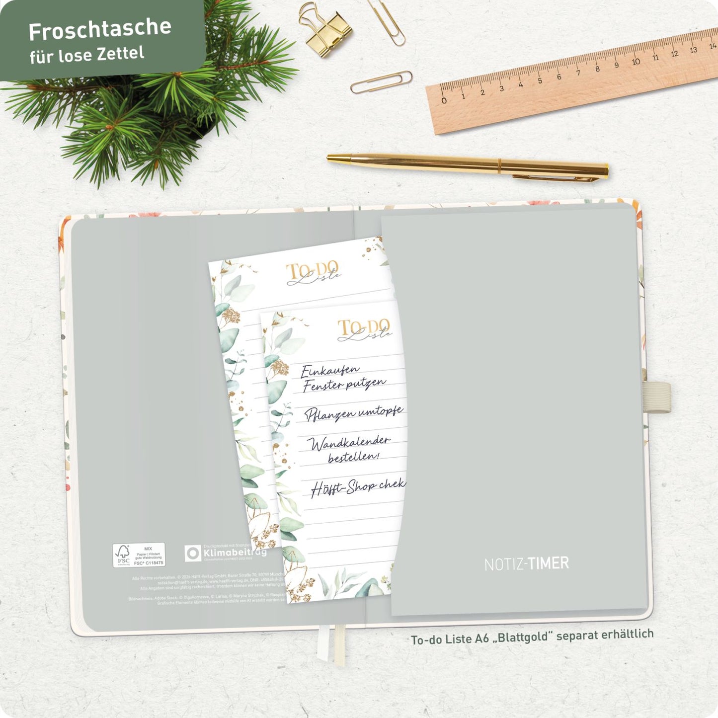 Wochen-Notiz-Timer Classic 2026/2027 / 17 Monate / A5 / Wild Blossoms / Häfft-Verlag