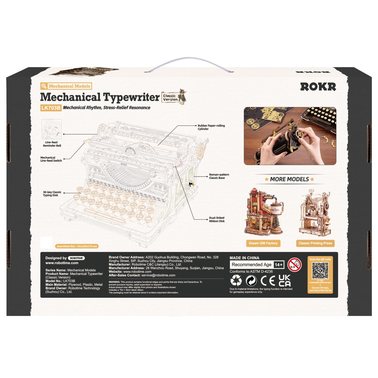 ROKR 3D-Holz-Puzzle Schreibmaschine / Mechanical Typewriter