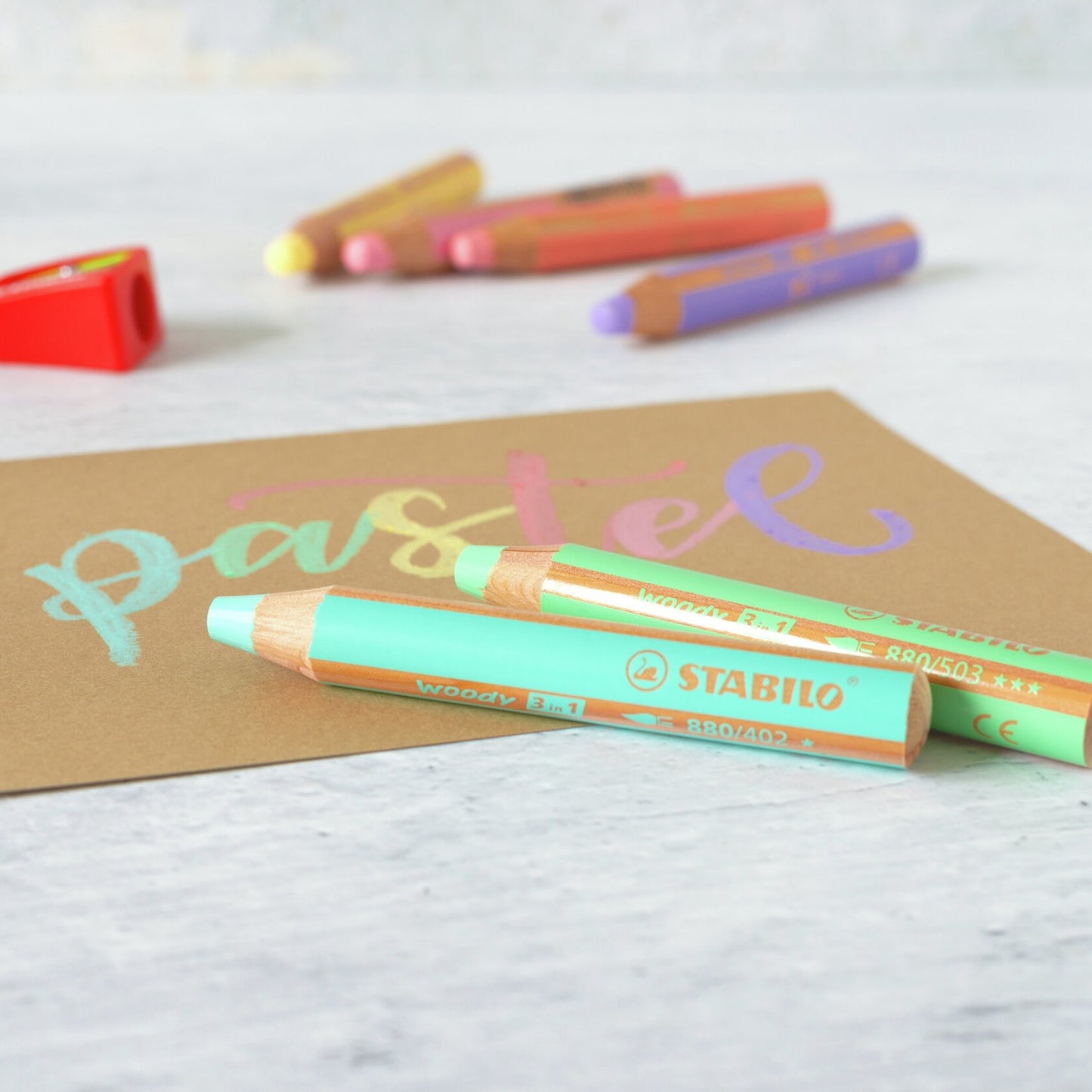STABILO Buntstift Woody 3 in 1 / 6er Kartonetui mit Spitzer / Pastellfarben